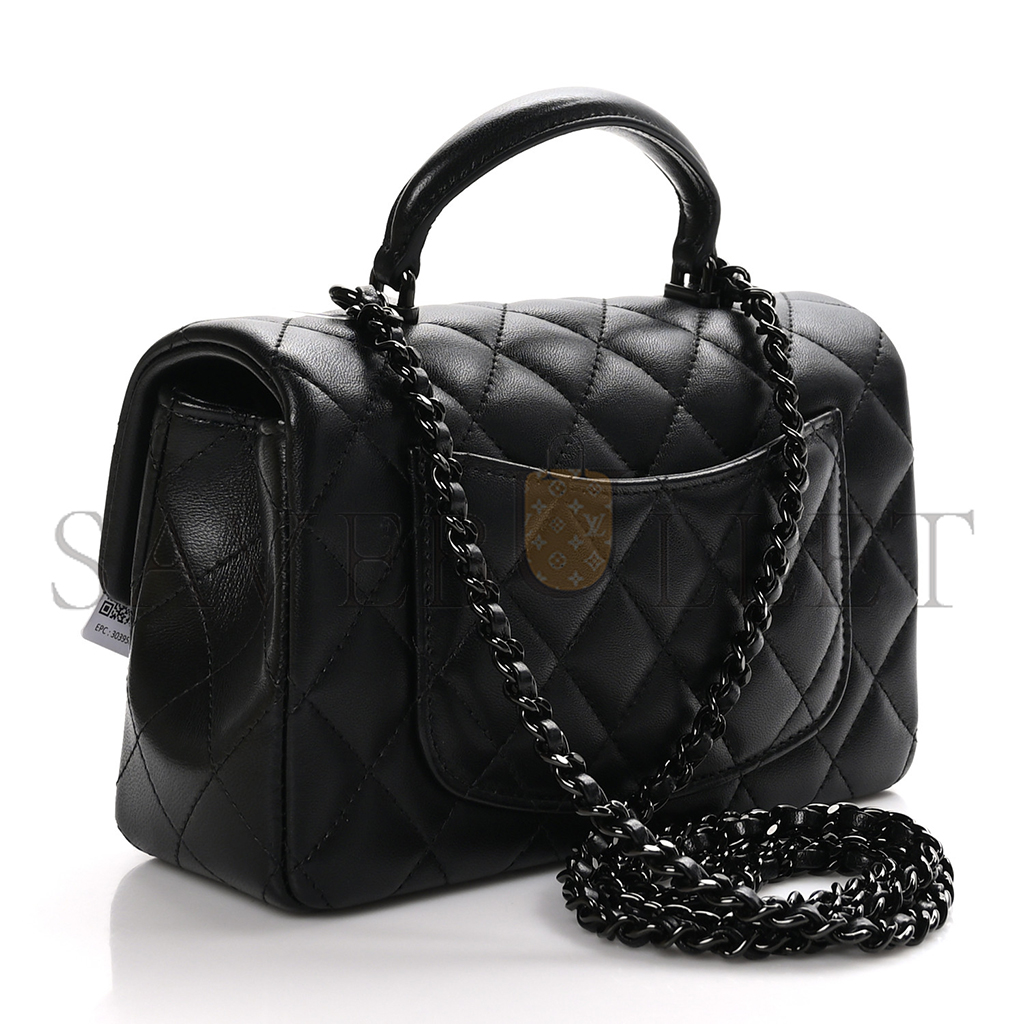 CHANEL LAMBSKIN QUILTED MINI TOP HANDLE RECTANGULAR FLAP SO BLACK AS2431 (20*12*6cm)